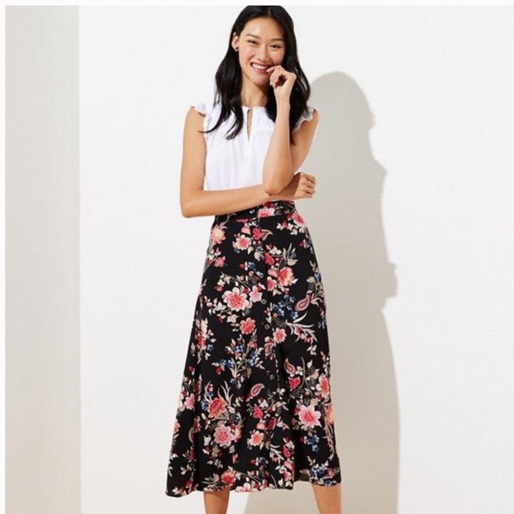 Loft floral button up midi skirt